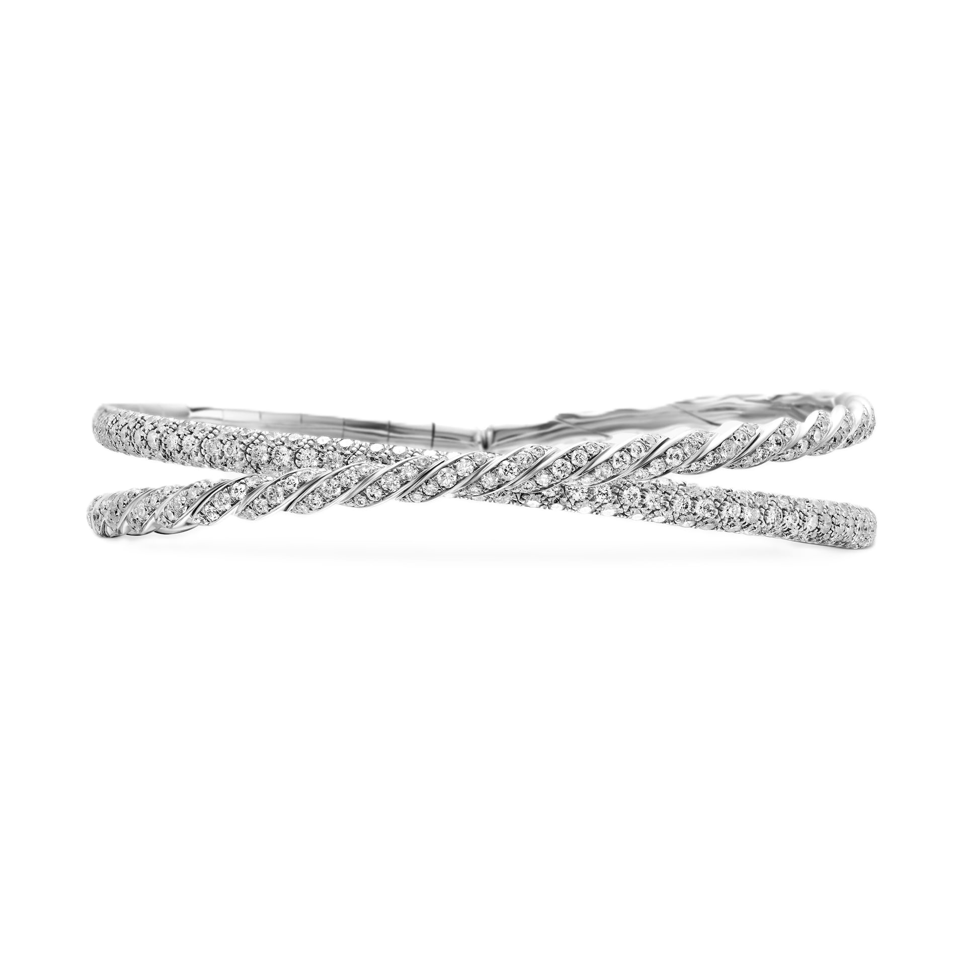 David Yurman Sculpted Cable Flex Two Row Bracelet in 18ct White Gold with Diamonds, 16mm - Size Medium