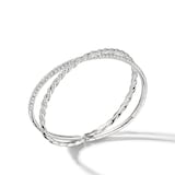David Yurman Sculpted Cable Flex Two Row Bracelet in 18ct White Gold with Diamonds, 16mm - Size Medium