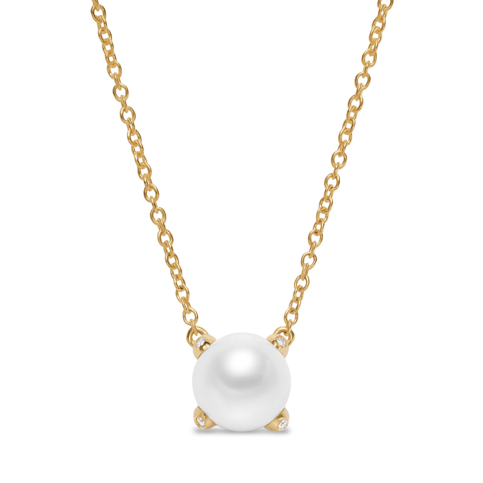 David Yurman Pearl Classics Necklace In 18ct Yellow Gold With Diamonds, 6.5mm David Yurman Pearl Classics Necklace In 18ct Yellow Gold With Diamonds, 6.5mm