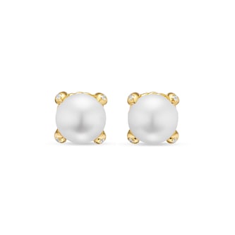 David Yurman Pearl Classics Stud Earrings In 18ct Yellow Gold With Diamonds, 6.5mm David Yurman Pearl Classics Stud Earrings In 18ct Yellow Gold With Diamonds, 6.5mm