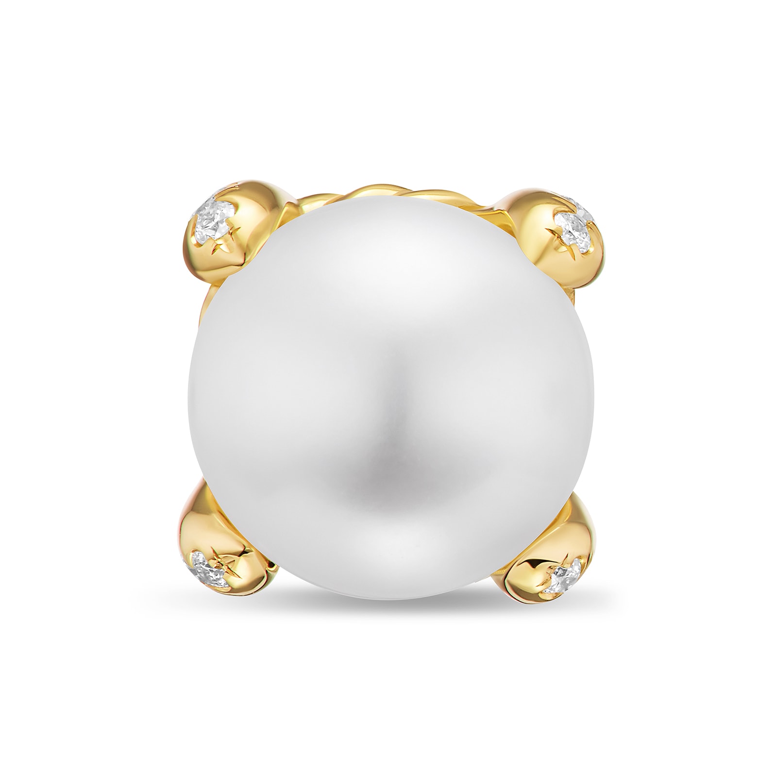 David Yurman Pearl Classics Stud Earrings In 18ct Yellow Gold With Diamonds, 6.5mm