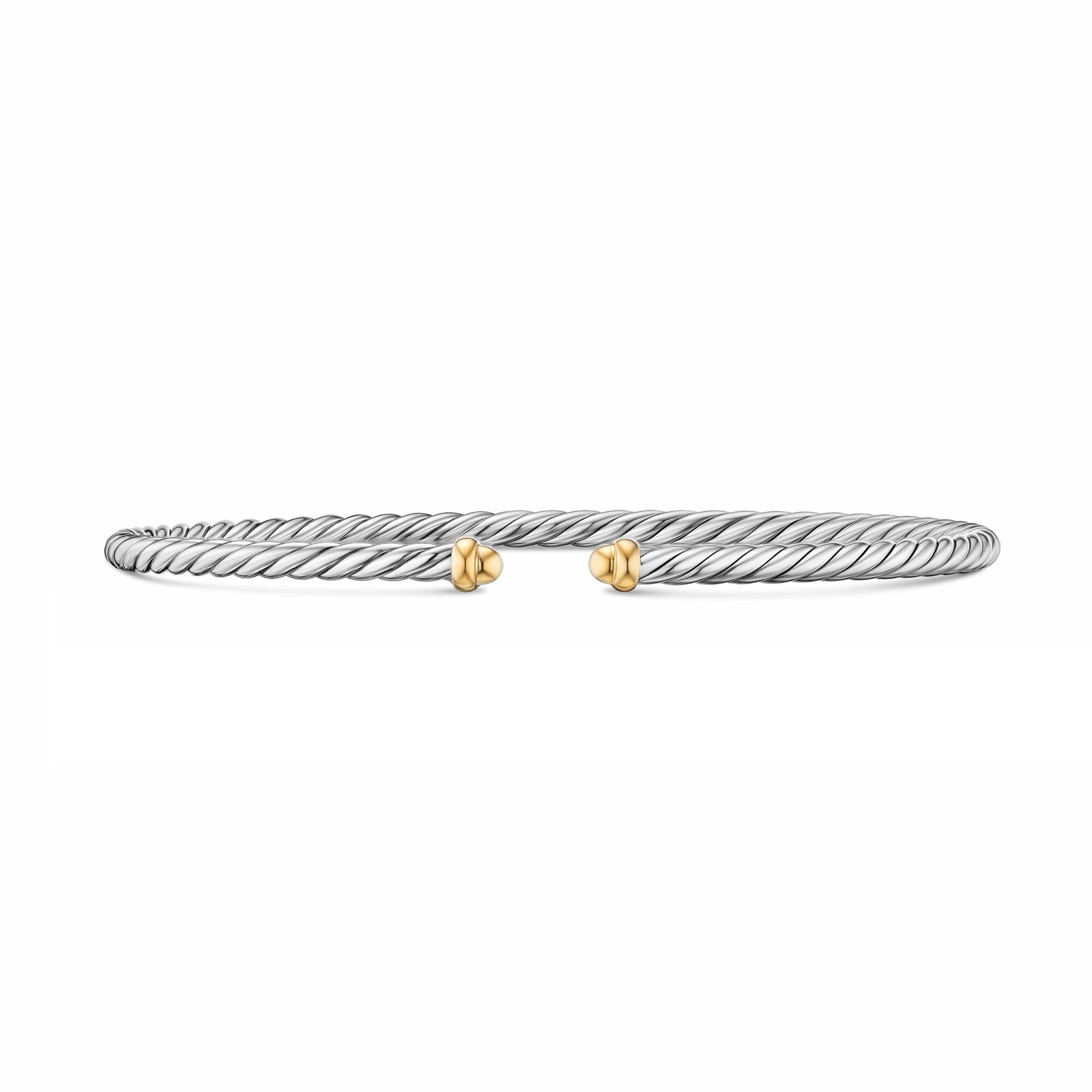 David Yurman Micro Cable Open Flex Bracelet In Sterling Silver And 14ct Yellow Gold, 2.6mm - Size Small David Yurman Micro Cable Open Flex Bracelet In Sterling Silver And 14ct Yellow Gold, 2.6mm - Size Small