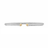 David Yurman Micro Cable Open Flex Bracelet In Sterling Silver And 14ct Yellow Gold, 2.6mm - Size Small