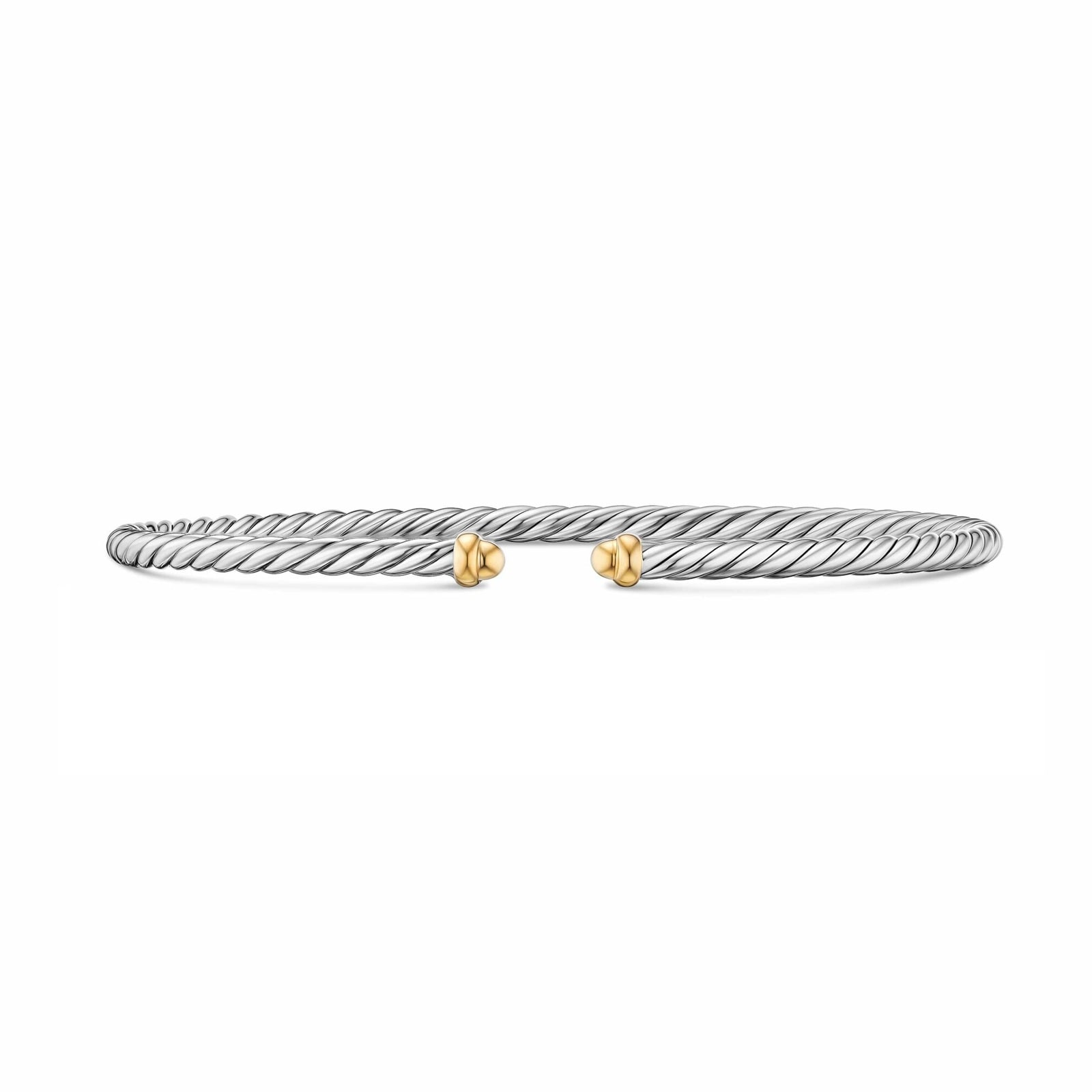 David Yurman Micro Cable Open Flex Bracelet In Sterling Silver And 14ct Yellow Gold, 2.6mm  - Size Medium