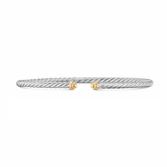 David Yurman Micro Cable Open Flex Bracelet In Sterling Silver And 14ct Yellow Gold, 2.6mm  - Size Medium