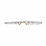 David Yurman Micro Cable Open Flex Bracelet In Sterling Silver And 14ct Yellow Gold, 2.6mm  - Size Medium