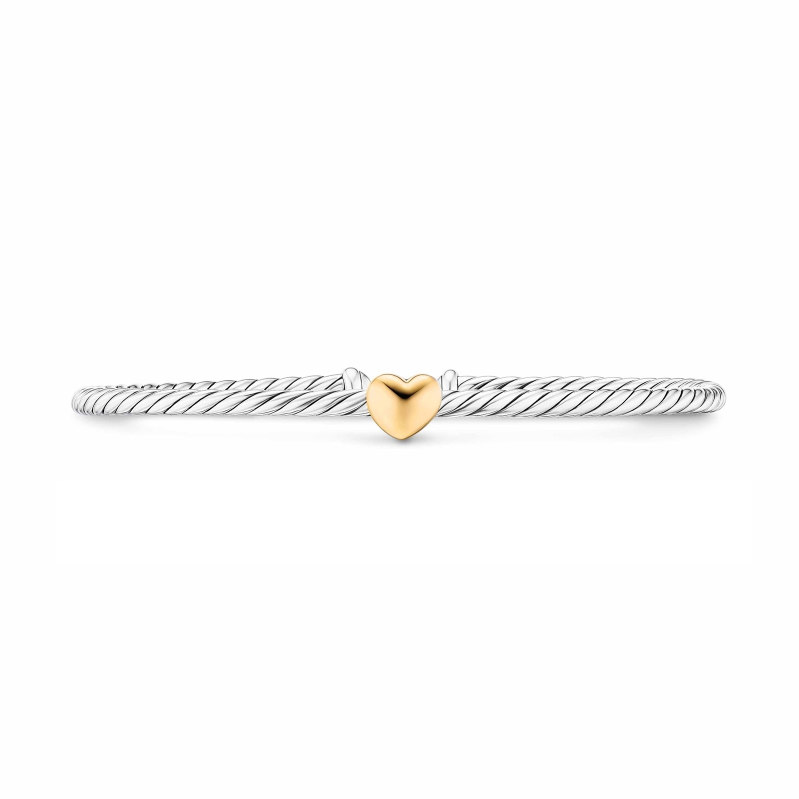 David Yurman Micro Cable Flex Heart Bracelet In Sterling Silver And 14ct Yellow Gold, 2.6mm - Size Medium