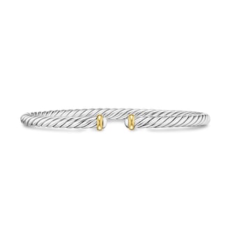 David Yurman Cable Flex Bracelet In Sterling Silver And 14ct Yellow Gold, 4mm  - Size Small