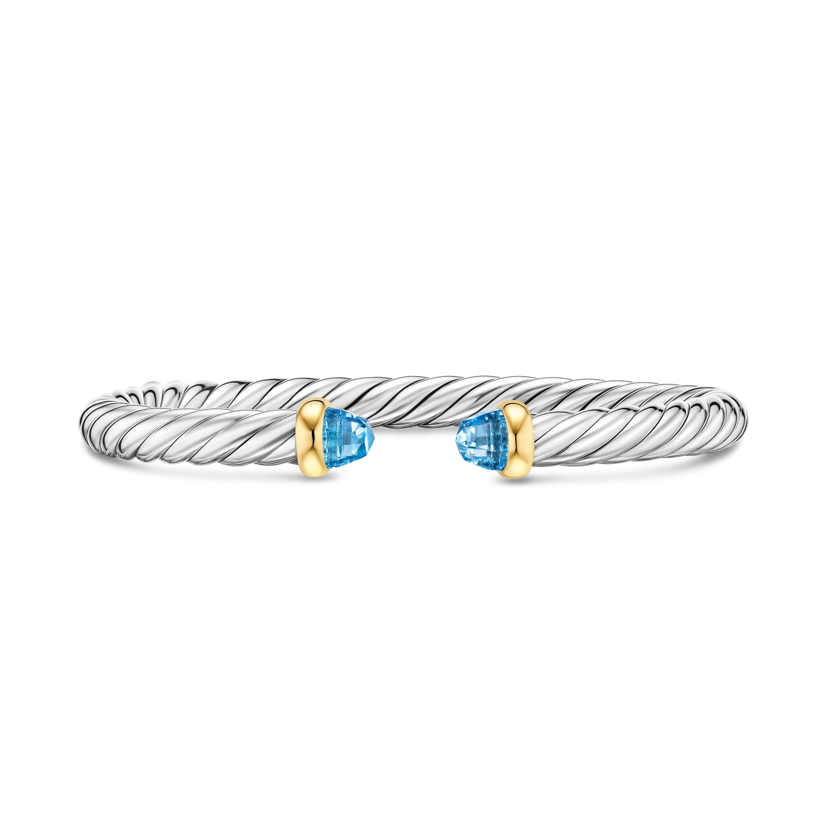 David Yurman Cable Flex Bracelet In Sterling Silver And 14ct Yellow Gold With Blue Topaz, 6mm - Size Medium David Yurman Cable Flex Bracelet In Sterling Silver And 14ct Yellow Gold With Blue Topaz, 6mm - Size Medium