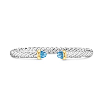 David Yurman Cable Flex Bracelet In Sterling Silver And 14ct Yellow Gold With Blue Topaz, 6mm - Size Medium