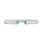 David Yurman Cable Flex Bracelet In Sterling Silver And 14ct Yellow Gold With Blue Topaz, 6mm - Size Medium