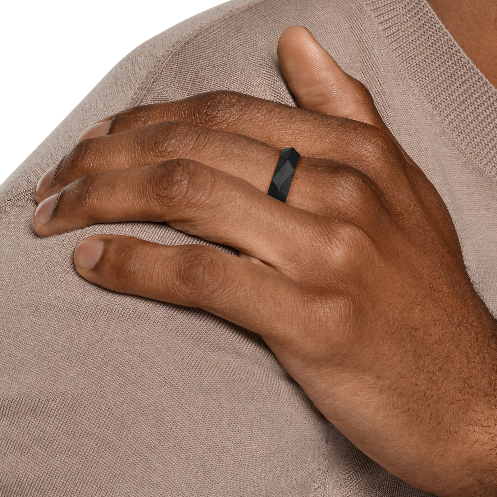 David Yurman Faceted Band Ring In Black Titanium, 6mm - Ring Size 10
