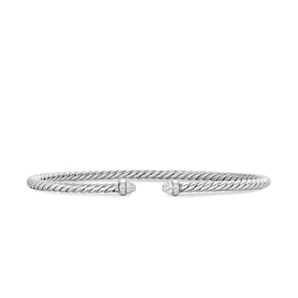 David Yurman Micro Cable Flex Bracelet In Sterling Silver With Diamonds, 2.6mm - Size Small