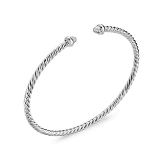 David Yurman Micro Cable Flex Bracelet In Sterling Silver With Diamonds, 2.6mm - Size Small