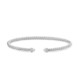David Yurman Micro Cable Flex Bracelet In Sterling Silver With Diamonds, 2.6mm - Size Small