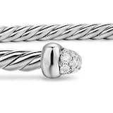 David Yurman Micro Cable Flex Bracelet In Sterling Silver With Diamonds, 2.6mm - Size Small