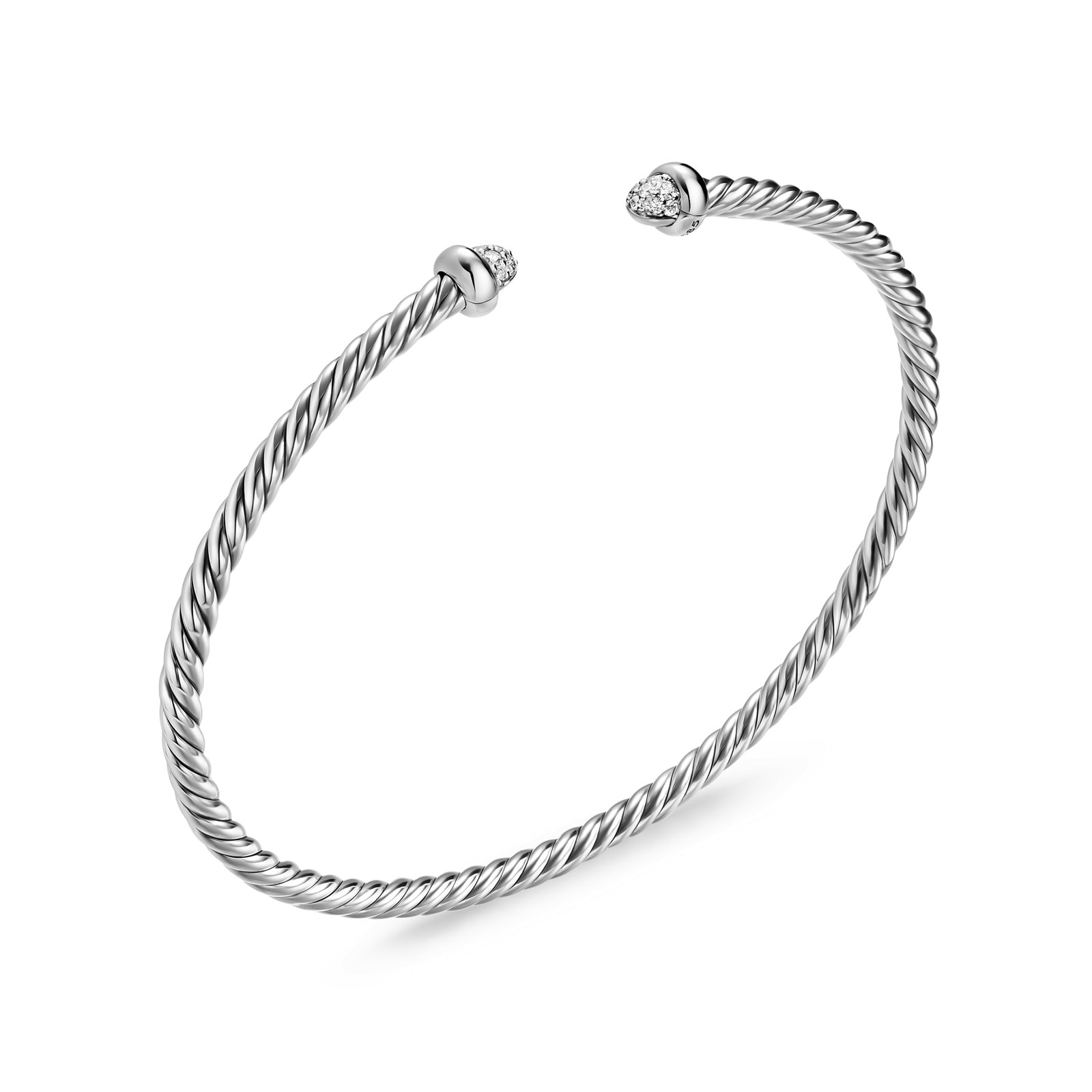 David Yurman Micro Cable Flex Bracelet In Sterling Silver With Diamonds, 2.6mm - Size Medium