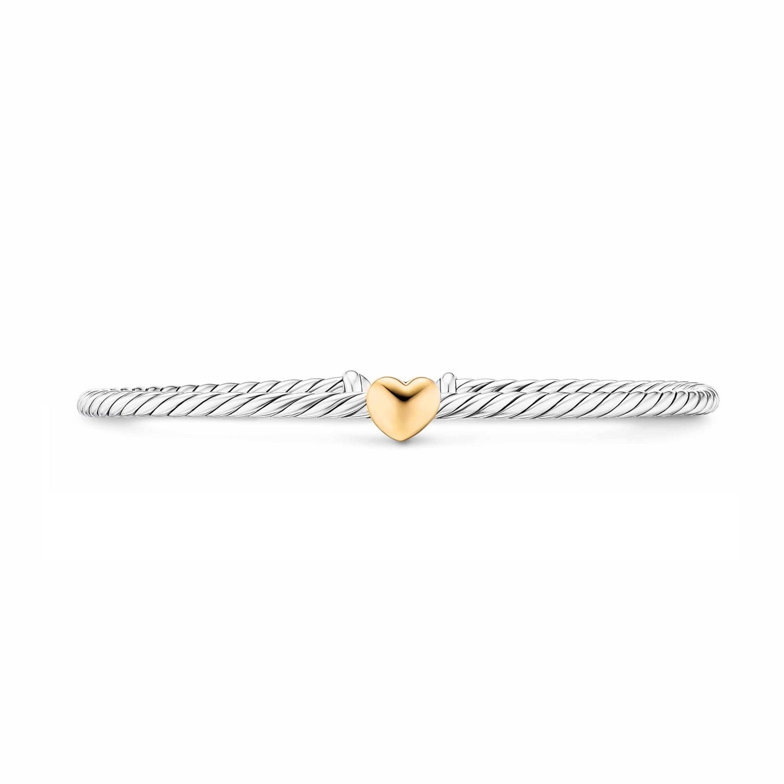 David Yurman Micro Cable Flex Heart Bracelet In Sterling Silver And 14ct Yellow Gold, 2.6mm - Size Small