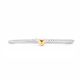 David Yurman Micro Cable Flex Heart Bracelet In Sterling Silver And 14ct Yellow Gold, 2.6mm - Size Small