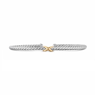 David Yurman Micro Cable Flex Petite X Bracelet In Sterling Silver And 14ct Yellow Gold, 2.6mm - Size Small