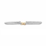 David Yurman Micro Cable Flex Petite X Bracelet In Sterling Silver And 14ct Yellow Gold, 2.6mm - Size Small