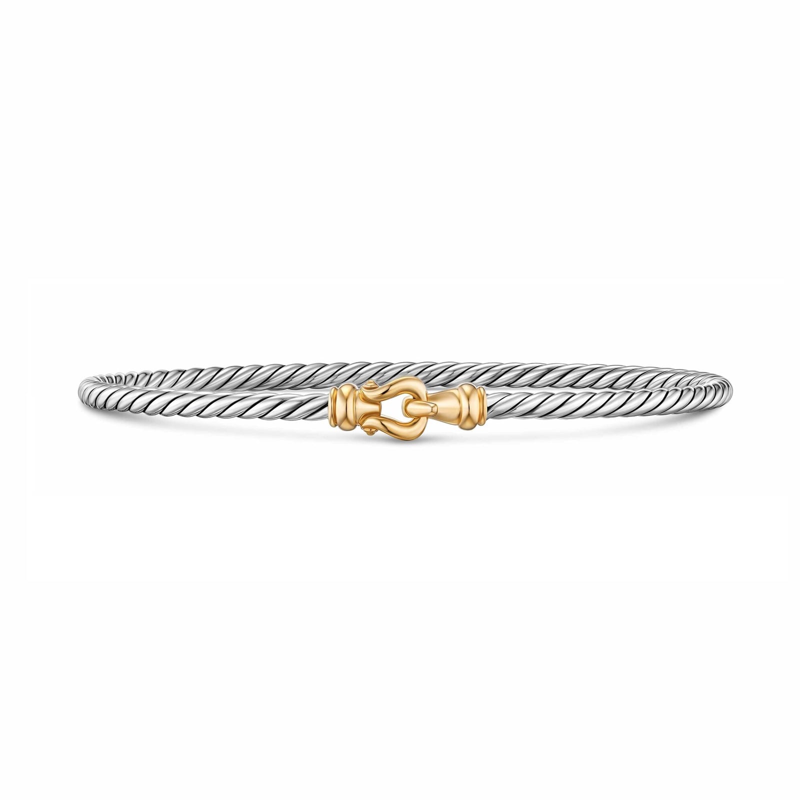 David Yurman Micro Cable Flex Buckle Bracelet In Sterling Silver And 14ct Yellow Gold, 2.6mm - Size Small