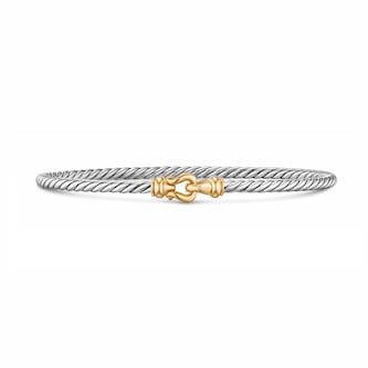 David Yurman Micro Cable Flex Buckle Bracelet In Sterling Silver And 14ct Yellow Gold, 2.6mm - Size Small
