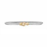 David Yurman Micro Cable Flex Buckle Bracelet In Sterling Silver And 14ct Yellow Gold, 2.6mm - Size Small