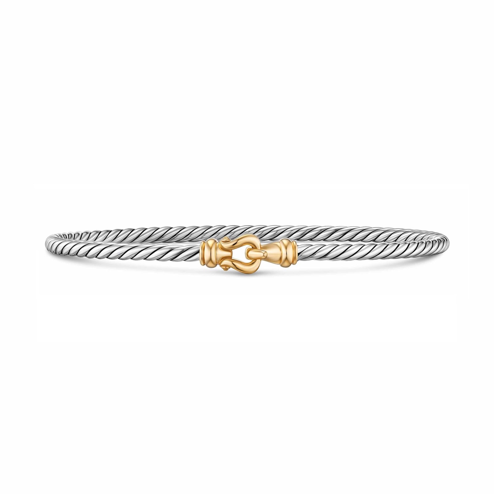 David Yurman Micro Cable Flex Buckle Bracelet In Sterling Silver And 14ct Yellow Gold, 2.6mm - Size Medium David Yurman Micro Cable Flex Buckle Bracelet In Sterling Silver And 14ct Yellow Gold, 2.6mm - Size Medium