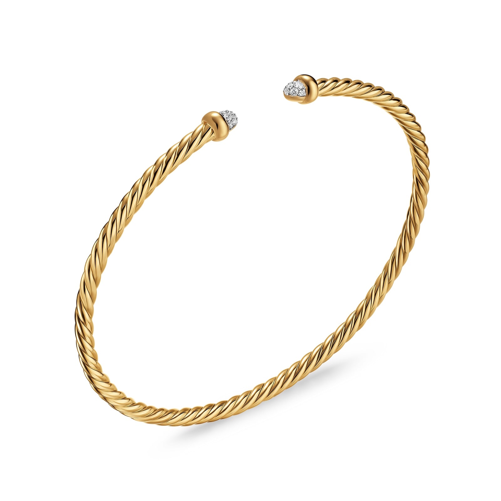 David Yurman Cablespira Micro Flex Bracelet In 18ct Yellow Gold With Diamonds, 2.6mm - Size Medium