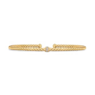 David Yurman Cablespira Micro Flex Centre Station Bracelet In 18ct Yellow Gold With Diamonds, 2.6mm - Size Medium