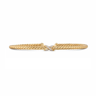 David Yurman Cablespira Micro Flex Petite X Bracelet In 18ct Yellow Gold With Diamonds, 2.6mm - Size Small