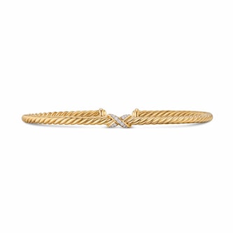David Yurman Cablespira Micro Flex Petite X Bracelet In 18ct Yellow Gold With Diamonds, 2.6mm - Size Medium