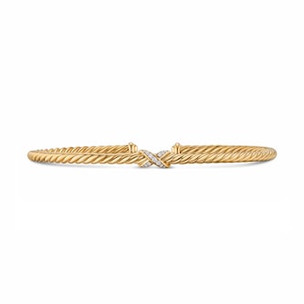 David Yurman Cablespira Micro Flex Petite X Bracelet In 18ct Yellow Gold With Diamonds, 2.6mm - Size Large