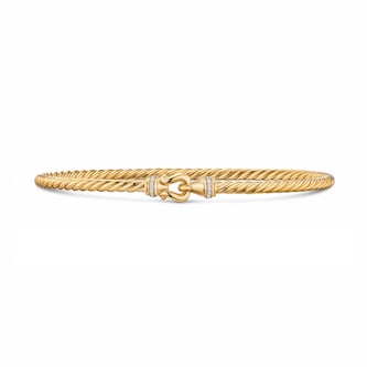 David Yurman Cablespira Micro Flex Buckle Bracelet In 18ct Yellow Gold With Diamonds, 2.6mm - Size Small