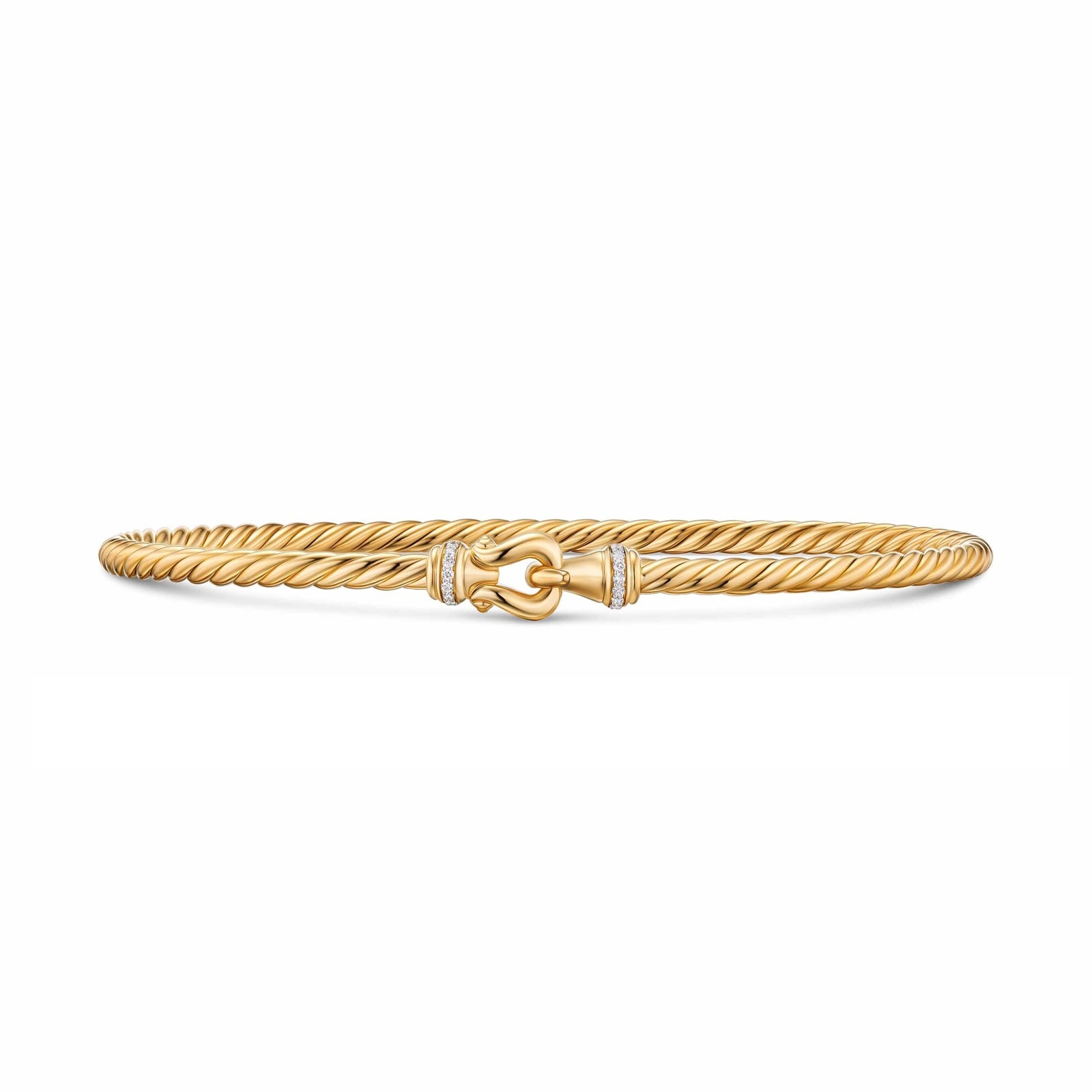 David Yurman Cablespira Micro Flex Buckle Bracelet In 18ct Yellow Gold With Diamonds, 2.6mm - Size Medium