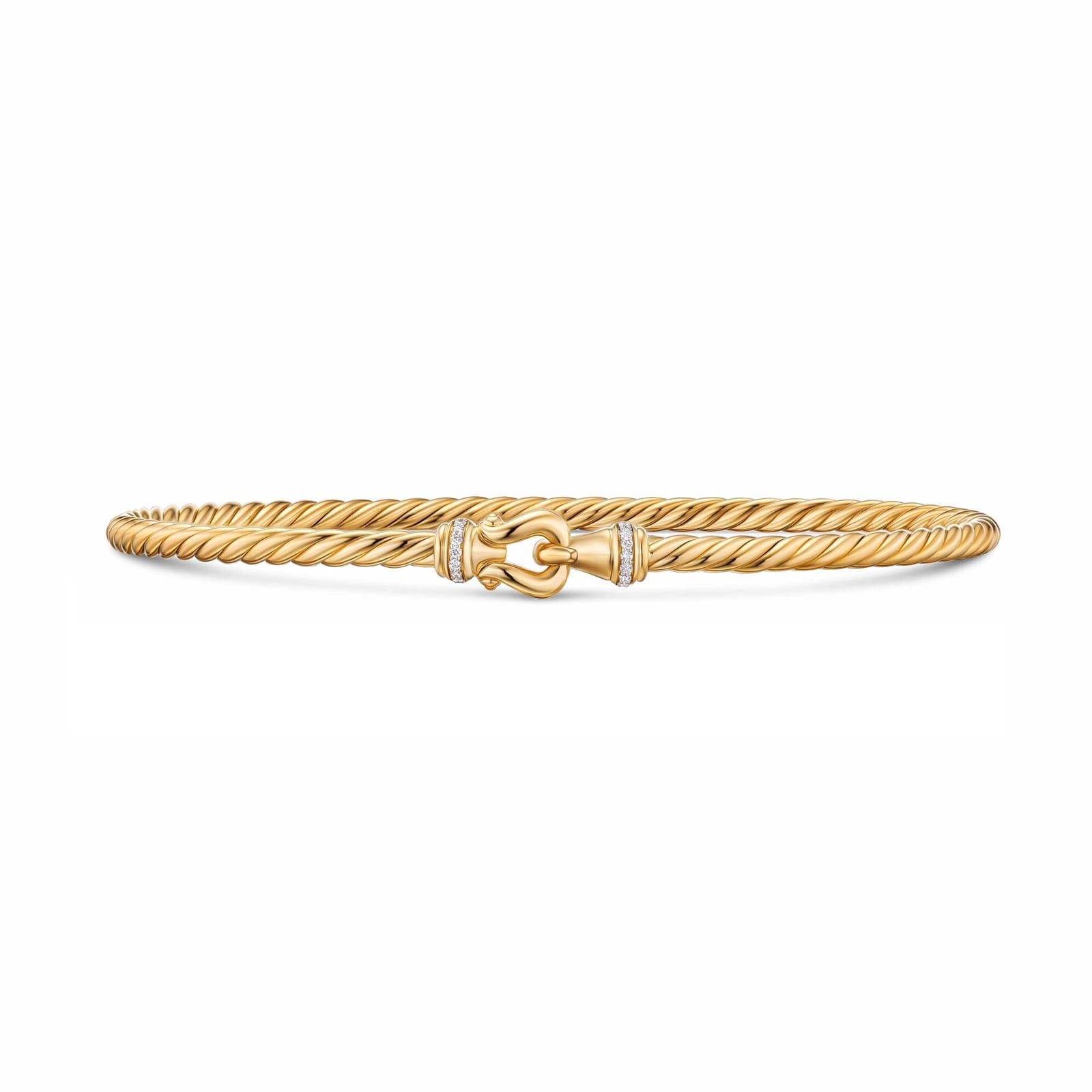 David Yurman Cablespira Micro Flex Buckle Bracelet In 18ct Yellow Gold With Diamonds, 2.6mm - Size Large