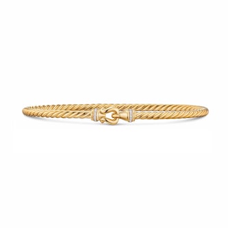 David Yurman Cablespira Micro Flex Buckle Bracelet In 18ct Yellow Gold With Diamonds, 2.6mm - Size Large