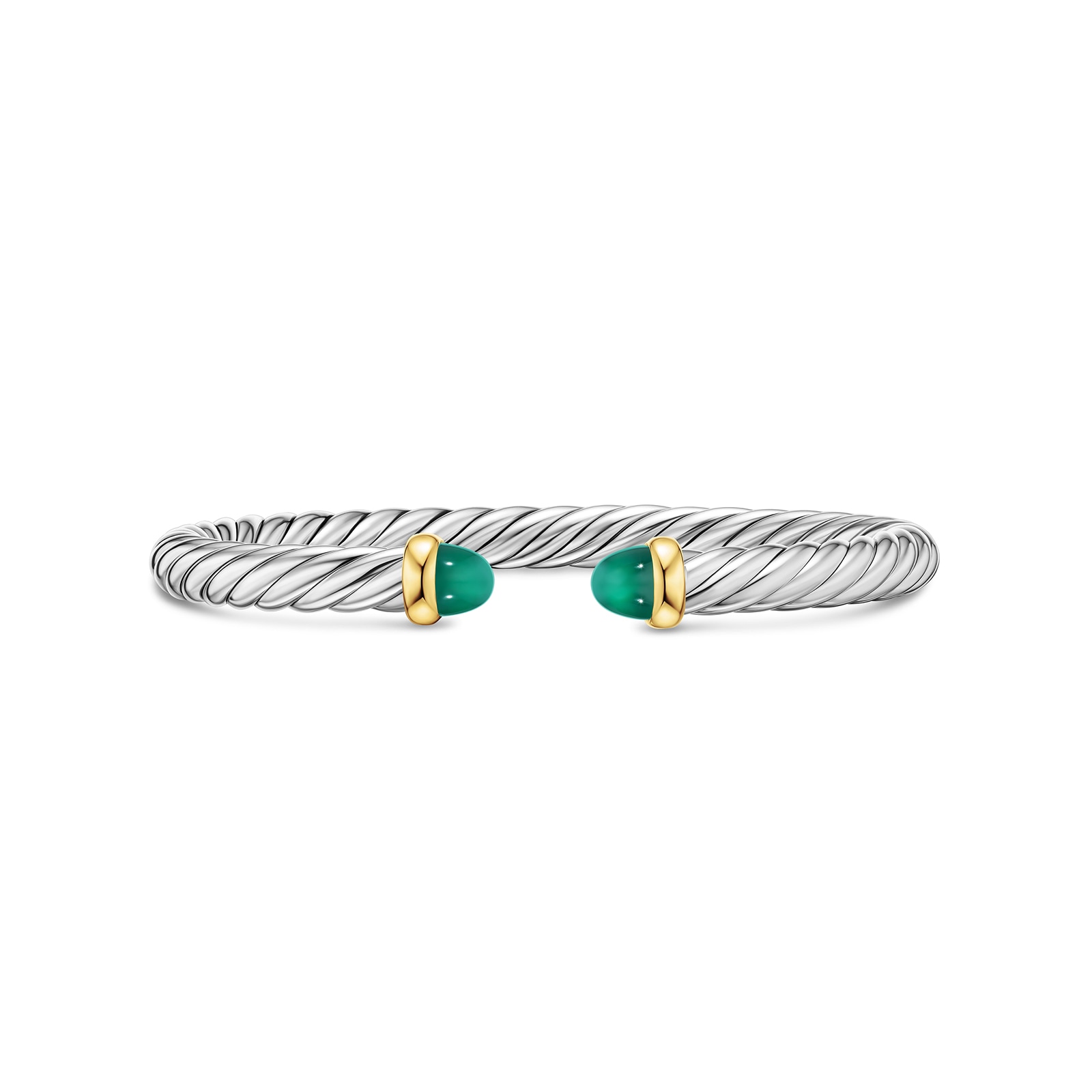 David Yurman Cable Flex Bracelet In Sterling Silver And 14ct Yellow Gold With Green Onyx, 6mm - Size Small