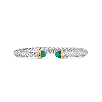 David Yurman Cable Flex Bracelet In Sterling Silver And 14ct Yellow Gold With Green Onyx, 6mm - Size Small
