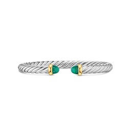 37901656 - Cable Flex Bracelet In Sterling Silver And 14ct Yellow Gold With Green Onyx, 6mm - Size Small