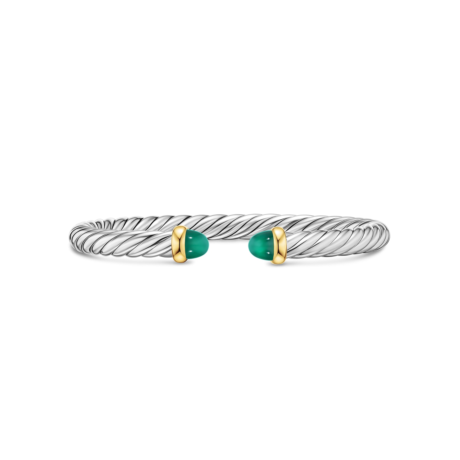 David Yurman Cable Flex Bracelet In Sterling Silver And 14ct Yellow Gold With Green Onyx, 6mm - Size Medium