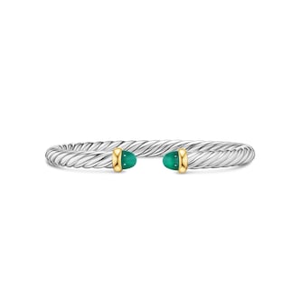 David Yurman Cable Flex Bracelet In Sterling Silver And 14ct Yellow Gold With Green Onyx, 6mm - Size Medium