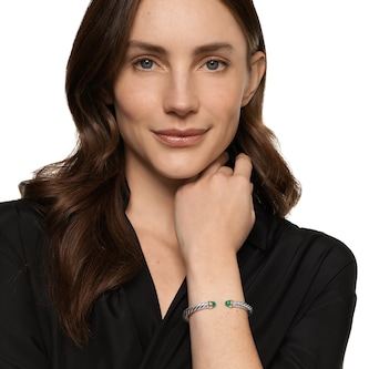 David Yurman Cable Flex Bracelet In Sterling Silver And 14ct Yellow Gold With Green Onyx, 6mm - Size Medium
