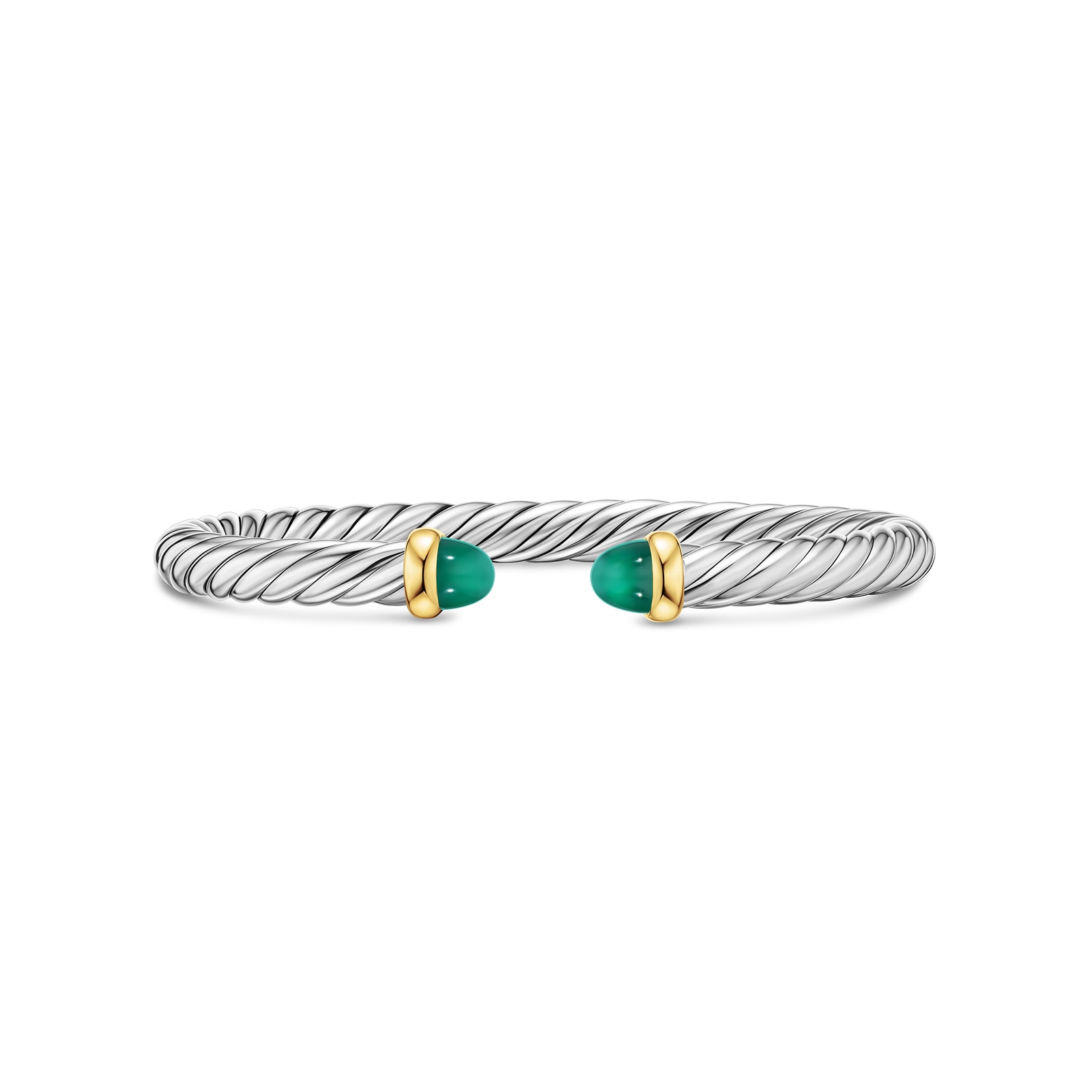 David Yurman Cable Flex Bracelet In Sterling Silver And 14ct Yellow Gold With Green Onyx, 6mm - Size Large