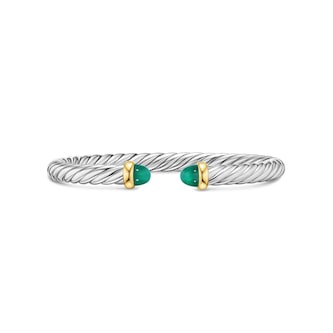 David Yurman Cable Flex Bracelet In Sterling Silver And 14ct Yellow Gold With Green Onyx, 6mm - Size Large
