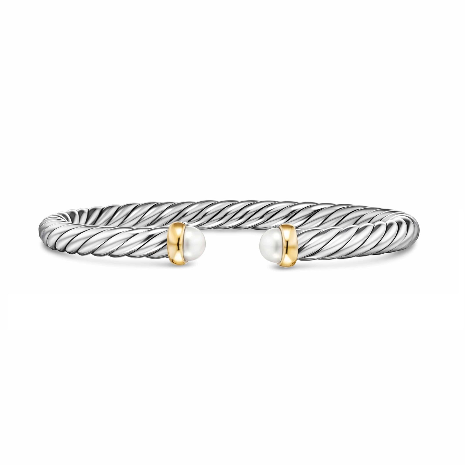 David Yurman Cable Flex Bracelet In Sterling Silver And 14ct Yellow Gold With Pearl, 6mm - Size Small