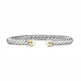 David Yurman Cable Flex Bracelet In Sterling Silver And 14ct Yellow Gold With Pearl, 6mm - Size Small