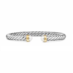 37901659 - Cable Flex Bracelet In Sterling Silver And 14ct Yellow Gold With Pearl, 6mm - Size Small