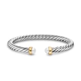 David Yurman Cable Flex Bracelet In Sterling Silver And 14ct Yellow Gold With Pearl, 6mm - Size Small
